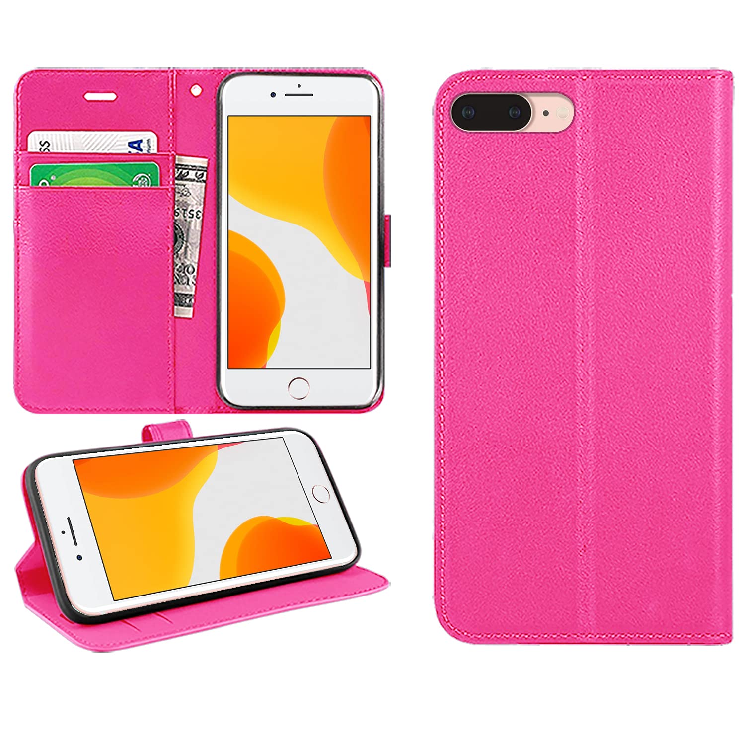 DN-Technology for iPhone 7 Plus/8 Plus Case Flip Wallet [Card Holder] [Magnetic Closure] [Kickstand] PU Leather Phone Cover 5.5 inch (PINK) — image 1