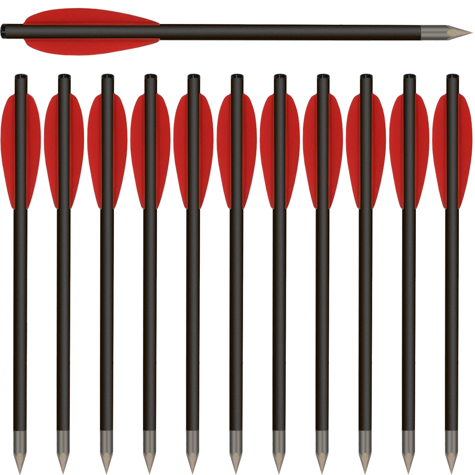 HUNTSPM 6.3" Carbon Crossbow Bolts Arrows with Sharp Steel Tips for 50-80lbs Pistol Crossbow Precision Target,Great for Practicing Shooting Target, Small Hunting (12pcs red)