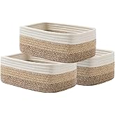 Small Woven Basket, 12 x 8 x 4.5 Inches, Storage Basket for Organizing, Cute Small Rope Shelf Closet Cube Storage Bins Baskets for Shelves, Dog Toy Gift Baskets Empty, 3 Pack Gradient Brown