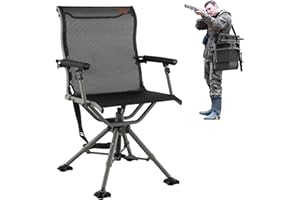 COSTWAY Folding Hunting Chair, 360° Silent Swivel Hunting Blind Chair w/Oversized Duck Feet & Padded Armrests, 400 LBS Load C