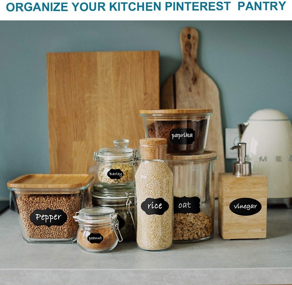 208PCS Chalkboard Labels Stickers, Waterproof Removable Erasable Decorative Premium Label Sticker with Chalk Marker for Pantry, Bottles, Mason Jars, Containers, Organize Your Kitchen&Office (White marker) : Office Products