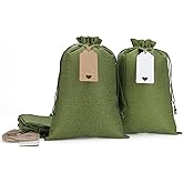 Tapleap Burlap Bags with Drawstring - 10Pcs 8x12 Green Gift Sacks for Wrapping Valentine's Day Favors, Clothes, H&Sanitizer, Mason Jars, For Birthday, Wedding, Party, Household Use