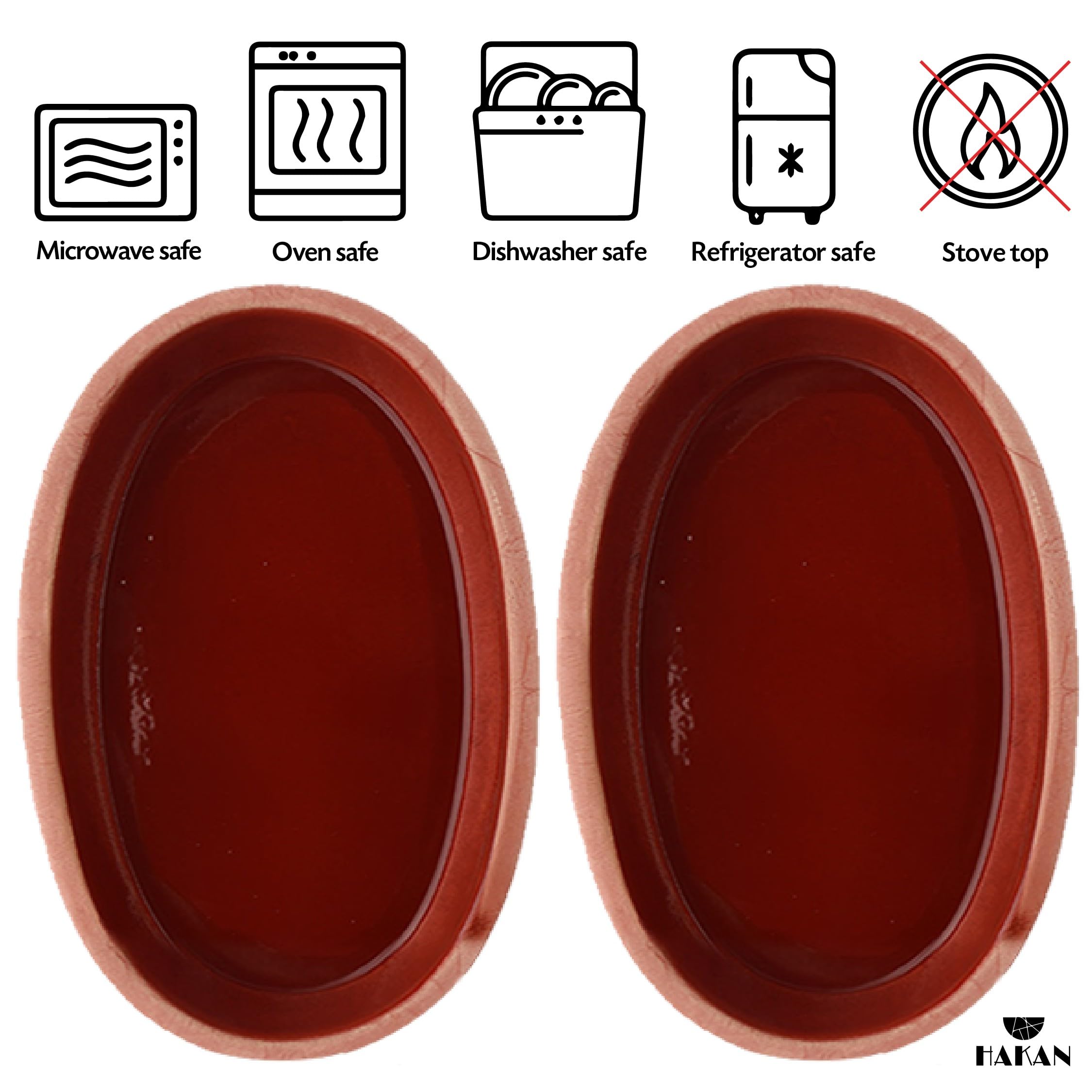 Hakan Bergama Handmade Oval Clay Pan Set of 2 | Terracotta Pans Glazed Inside | Casserole Dishes for Oven Baking | Traditional Earthenware Clay in Box, Large, 6.2 x 11.6 x 1.5-inch 25.3 Oz (750 cc)