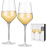 Viski Raye Crystal Angled Chardonnay Glasses, Sleek and Modern Design White Wine Glasses Set, Elegant Glassware for Wedding Gifts, Anniversary, Birthday Gifts, Home Bar Essentials, 13 oz, Set of 2
