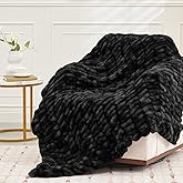 VFROO Ultra Soft Luxury Faux Fur Throw Blanket for Couch, Fuzzy Fluffy Plush Warm Cozy Ruched Blanket for Sofa Bedroom Living Room, Elegant Gift Idea for Women (50"x60",Tie-dye Black)