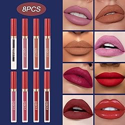QiBest 8pcs Matte Liquid Lipstick with Lip Plumper