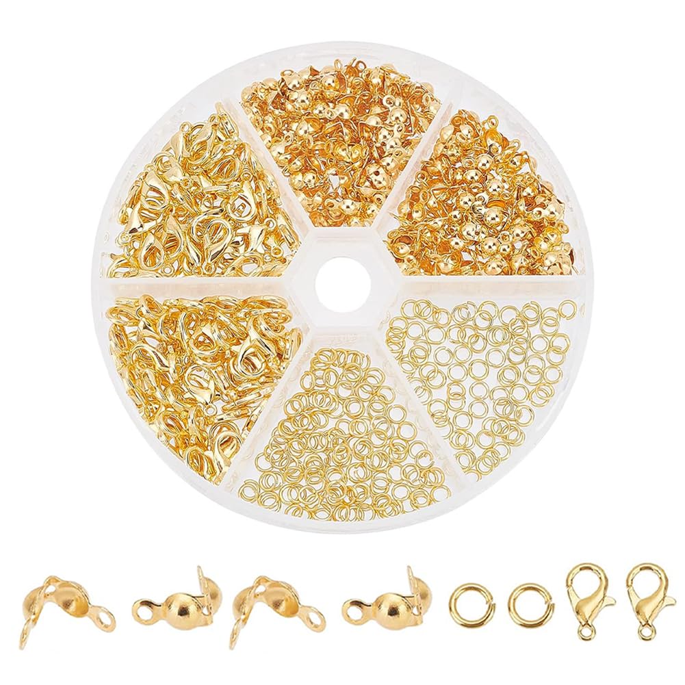 PH PandaHall 500pcs Jewellery Making Supplies 100pcs Gold Lobster Claw Clasp Jewellery Clasp 200pcs 4mm Open Jump Ring 200pcs Bead Tips Knot Covers for Bracelet Closures Earring Necklace DIY Craft