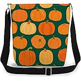 LiuenMgg Pumpkin Print Canvas Crossbody Bag, Adjustable Strap Lightweight Purse with Top Zipper & Inner Pocket, Daily Shoulder Bag Halloween Present for Women