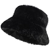 LA CARRIE Women's Fuzzy Wide Brim Faux Fur Bucket Hat Winter Warmer Fisherman Cap