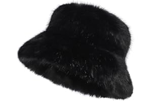 LA CARRIE Women's Fuzzy Wide Brim Faux Fur Bucket Hat Winter Warmer Fisherman Cap