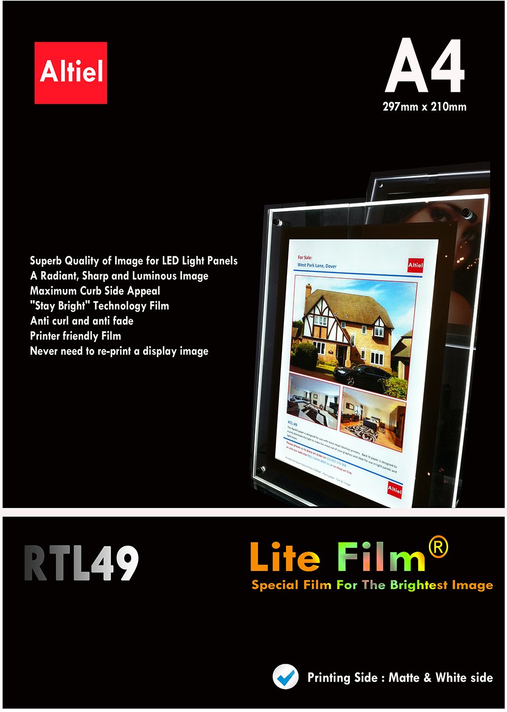 RTL49- A4 x 10 Sheets of Back Lite Film for Any Inkjet & Laser Printers or Laser Copiers. Back lit Paper Sheet for LED Pocket Displays or LED Lightboxes. Backlit Film for LED Window Displays