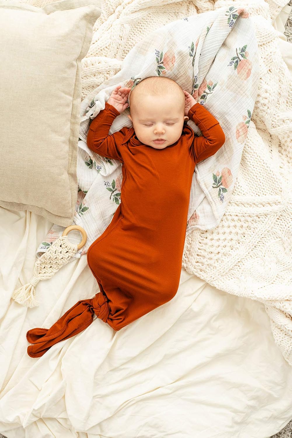 Wallaby Kids Extra Tall Knotted Baby Gown, Super Soft Bamboo Newborn Sleeper for Baby Girl and Boy (Clay): Clothing