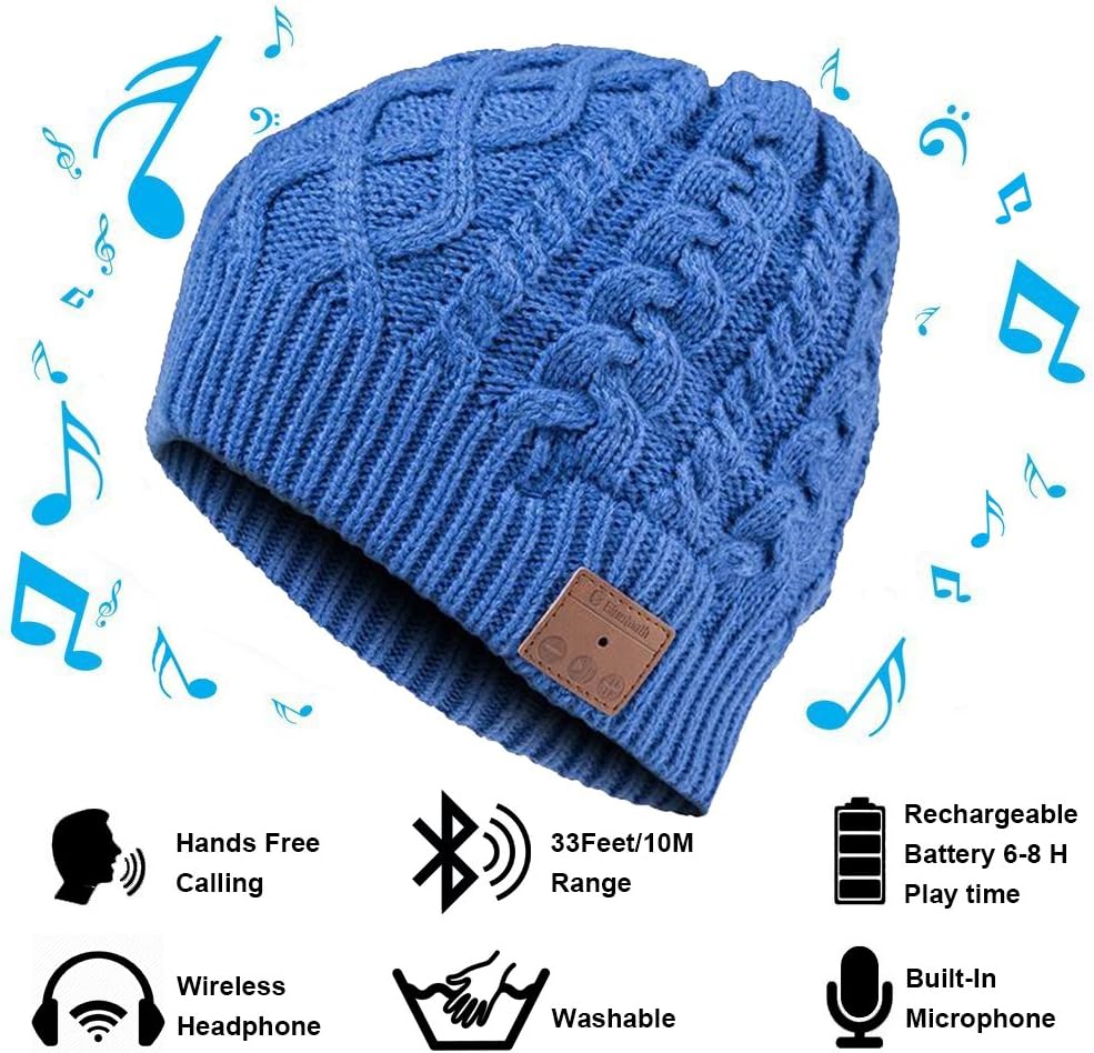 Vichannel 4.1 Bluetooth Beanie Thick Warm Hat Running Headphones Wireless Musical Knit Cap with Stereo Headsets & Mic Unique Christmas Tech Gifts Winter hat for Women, Men, Boys and Girls (Blue)