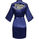 PENGEE Women's Birthday Robes Queen Squad Silky Kimono Nightgown Spa Bathrobes Sleepover Party Dressing Gown