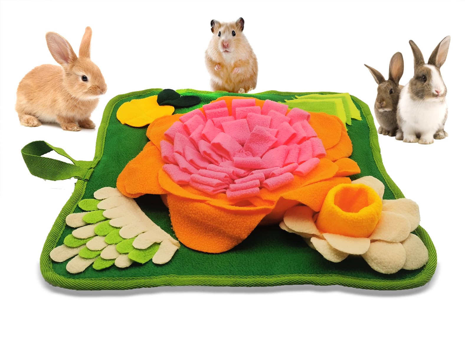 Rabbit Foraging Mat, Bunny Snuffle Puzzle Toys, Interactive Feeding for Hamsters, Guinea Pigs, Hedgehogs, Chinchillas, Ferrets, Small Animals, Stress Relief (Pink)