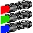 3 Pack Red Green Blue Light Bright Small Flashlights, LED Mini Flashlight High Lumens Pen Light with 3 Modes, Zoomable Torch with Clip, Flash Light for Camping,Outdoor,Emergency