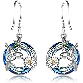 POPLYKE Dragonfly Butterfly Hummingbird Sunflower Earrings 925 Sterling Silver Abalone Shell Moonstone Leverback Earrings Jewelry