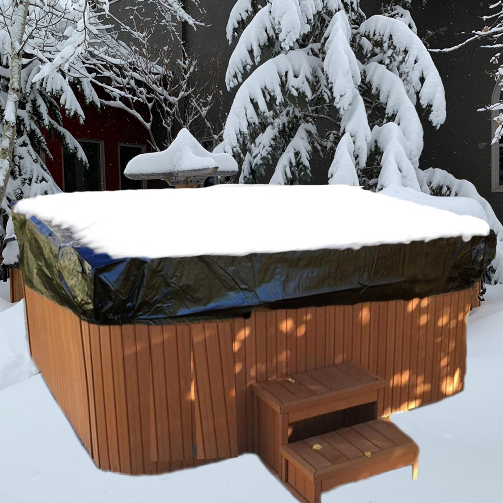 Square Hot Tub Cover - 210D Waterproof Pool Cover (91" x 91" x 12")