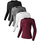 4 Pack Women's Long Sleeve Compression Shirts Athletic with T-Shirts Workout Tops for Gym Yoga Running