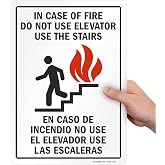 SmartSign - S-1196-Pl-14 "In Case Of Fire Do Not Use Elevator, Use Stairs" Bilingual Sign | 10" x 14" Plastic Black/Red on White
