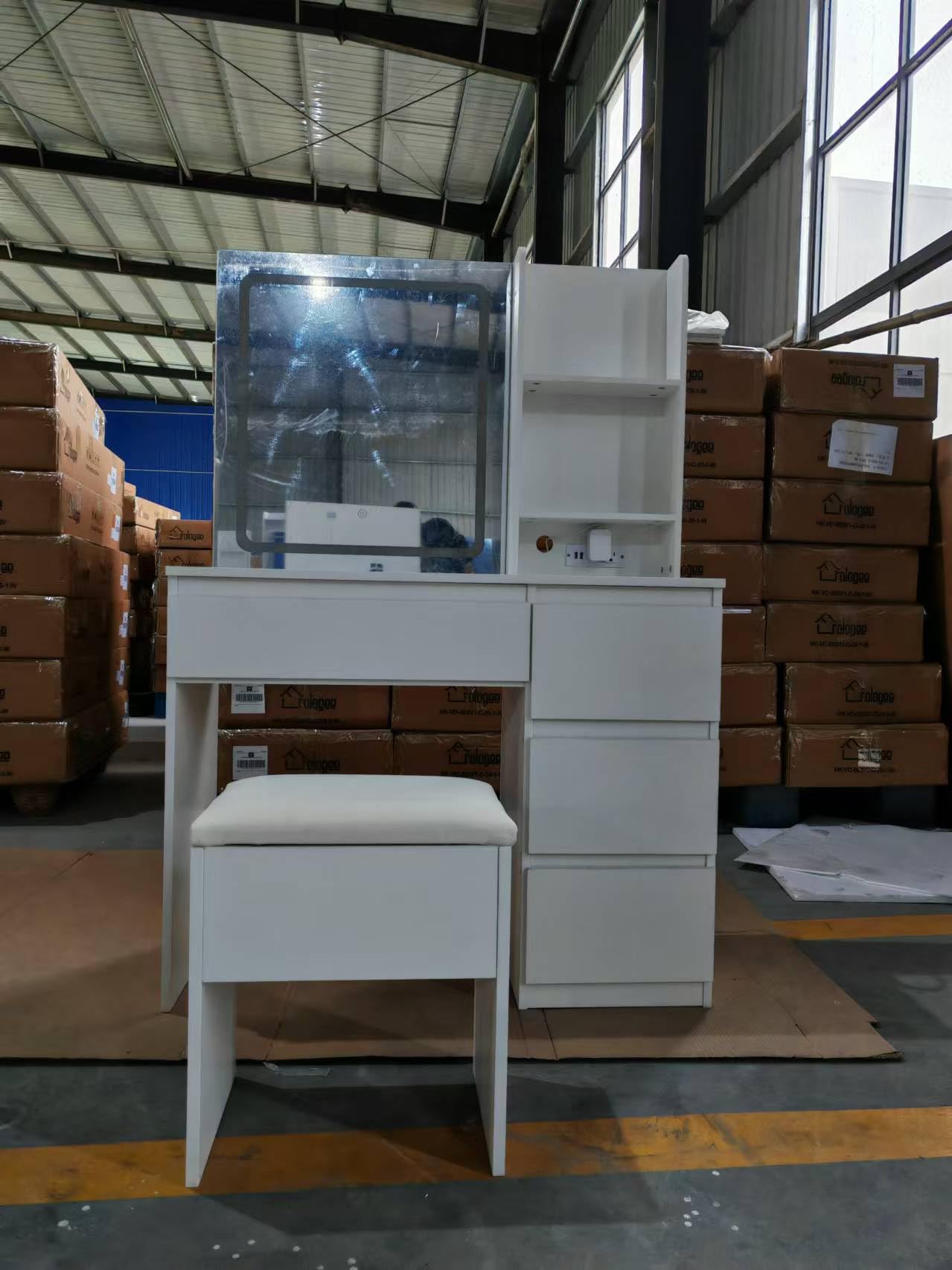 Photo 1 of Makeup Vanity Desk with Lighted Mirror, Dressing Table Set with 4 Drawers, Power Outlet, Storage Stool, Storage Shelves, Vanity Mirror 3 Lighting Color Adjustable, Vanity Set for Bedroom, Black