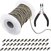 Mudder 65 Feet Stainless Steel Chains, 2.4mm Bead Link Chain with 40 Ball Connector Clasp and Plier for Necklace Hanging Ornament Key Chain Dog Pet Tags(Bronze)