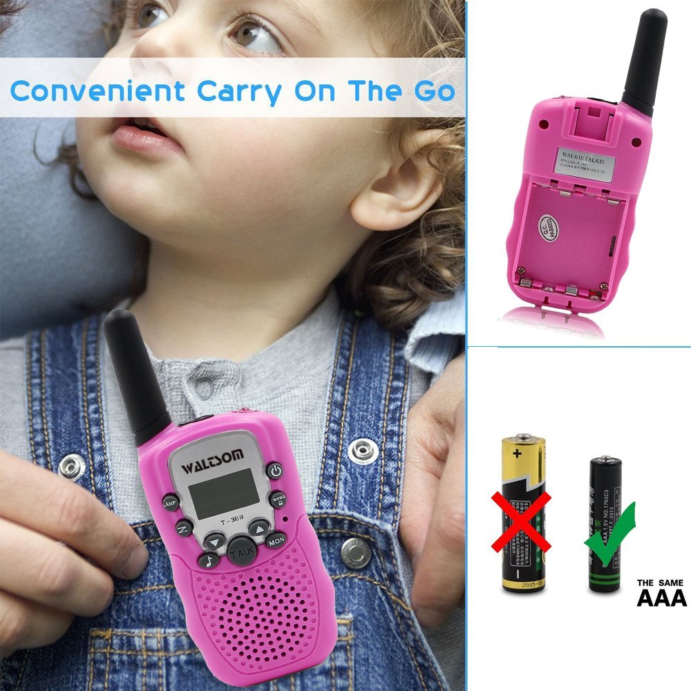 Waltsom Kids Walkie Talkies, 2 Pack Portable T388 3KM Long Rang UHF Radio 22 FRS and GMRS Walky Talky for Camping/Summer Camp/Spring Outing Indoor Outdoor Activities, Best Gift for Child (Pink)
