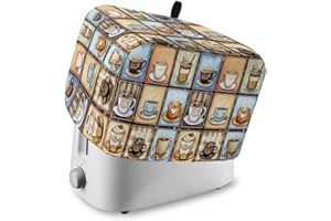 Gavrelixora Coffee Toaster Cover 2 Slice, Blue Brown Coffee Cup Kitchen Appliance Covers with Pocket & Loop, Vintage Watercolor Plaid Polyester Bread Machine Covers Dust & Fingerprint Protection