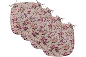 Ambesonne Flower Chair Seating Cushion Set of 4, Floral Pattern with Roses Twig Warm Colors Flower Arrangement Bouquets, Anti-Slip Seat Padding for Kitchen & Patio, 16"x16", Tan Pink Dark Green