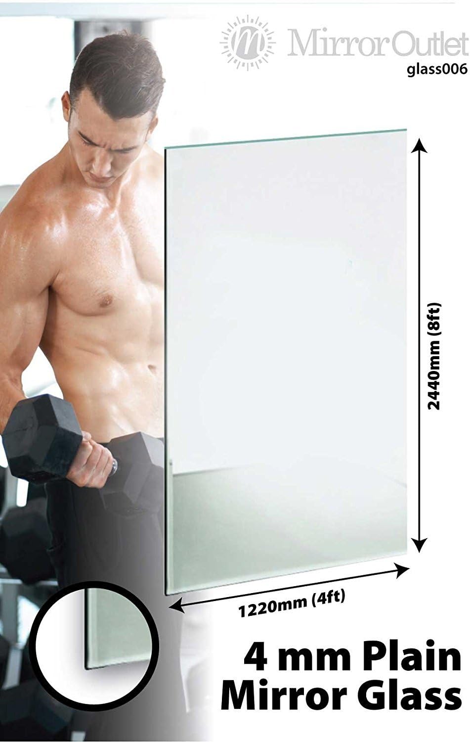 8Ft X 4Ft 244cm X 122cm Large Mirror Glass Home Gym Or Bathroom 4mm