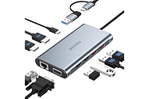 USB Docking Station Dual Monitor, GIISSMO 9-in-1 USB A 3.0 / USB C Docking Station Triple Monitor with 2 HDMI,VGA, 10Gbps USB 3.1, Gigabit Ethernet, Triple Display for Mac & MacBook & Windows Laptop