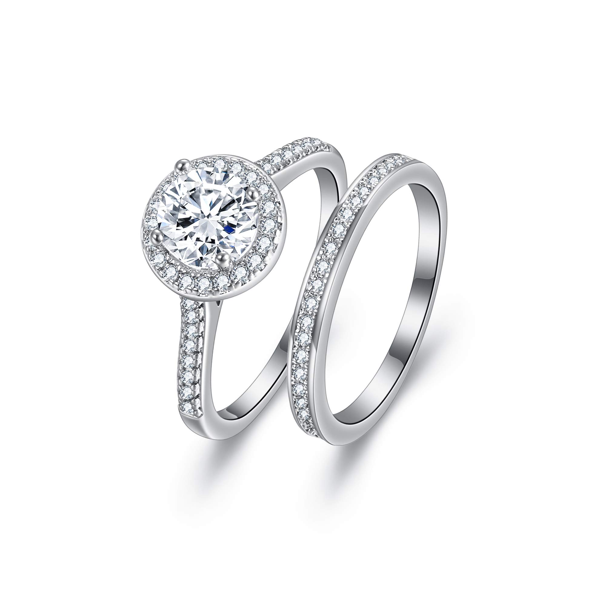 Ever Faith Sparkly White Round Cubic Zirconia Wedding Band Gorgeous Eternity Engagement Bridal Ring Set for Woman Size M