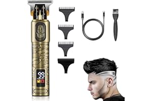 GSKY Hair Trimmer for Men Professional, Men's Hair Clippers T Blade Clippers for Hair Cutting, Zero Gapped Cordless Beard Trimmer with LED Display for Gift, Barbers and Stylists (Gold,1pc)