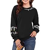 Gihuo Women's Christmas Sweatshirt Merry and Bright Holiday Pullover Long Sleeve Christmas Lights Design Soft Cotton Blend Size (Black-L)