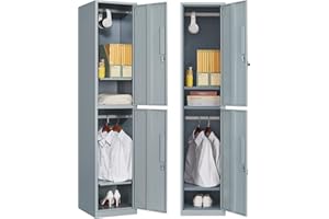 AFAIF Metal Storage Locker, Metal Locker with 2 Doors, 71" Tall Steel Storage Lockers for Employees, Locker Storage Cabinets Organizer for School, Gym, Home Office, Staff