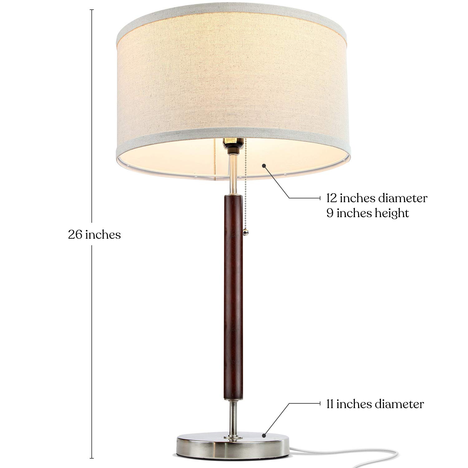 Brightech Carter LED Bedside Lamp - Compact Table & Desk Reading Lamp for Bedroom, Living Room, Office - Modern Nightstand & Side Lamp with Soft Ambient Light - Stainless Steel & Wood Finish