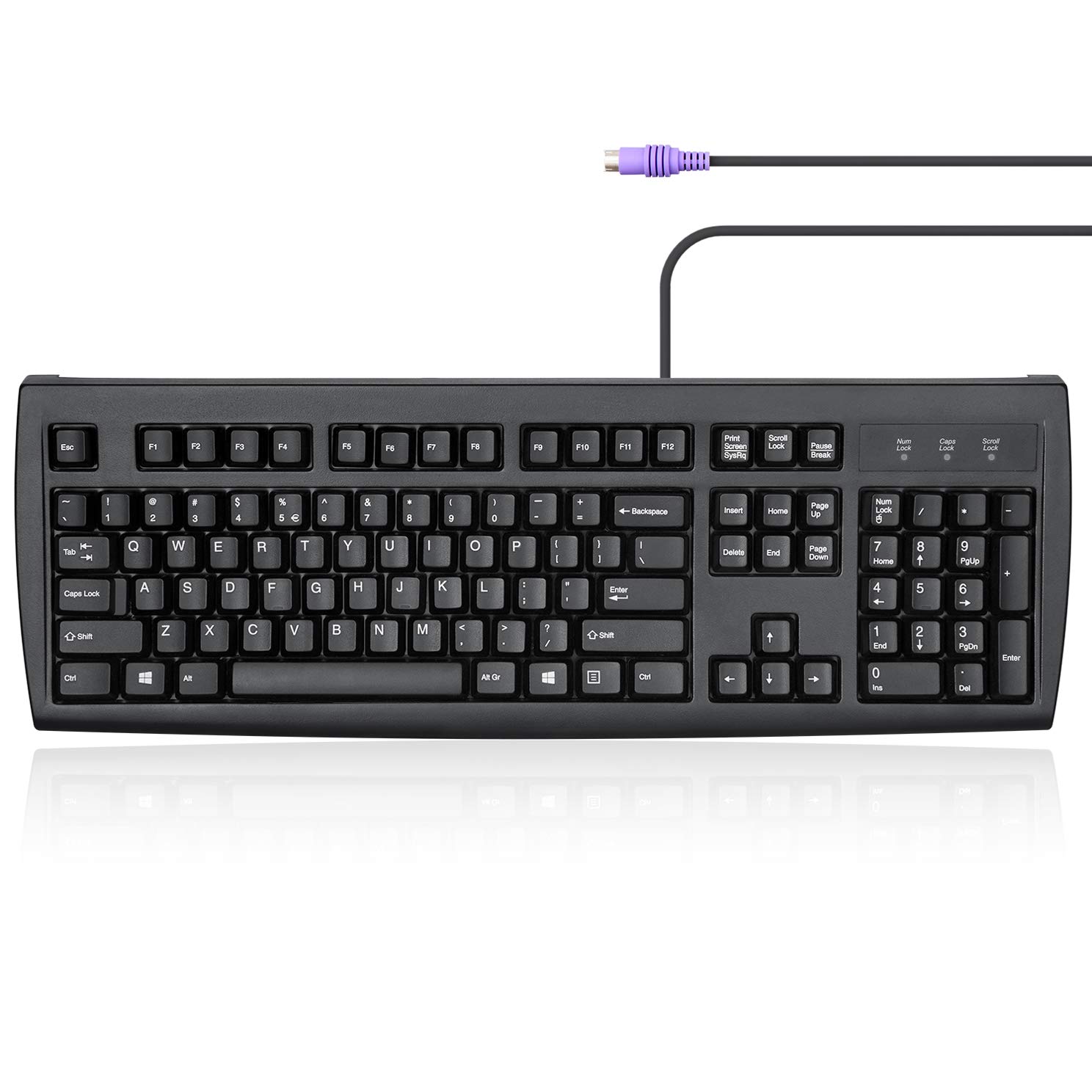 perixx Periboard-107 PS2 Standard Keyboard, Ergonomic Curve Keys, Black, US Layout