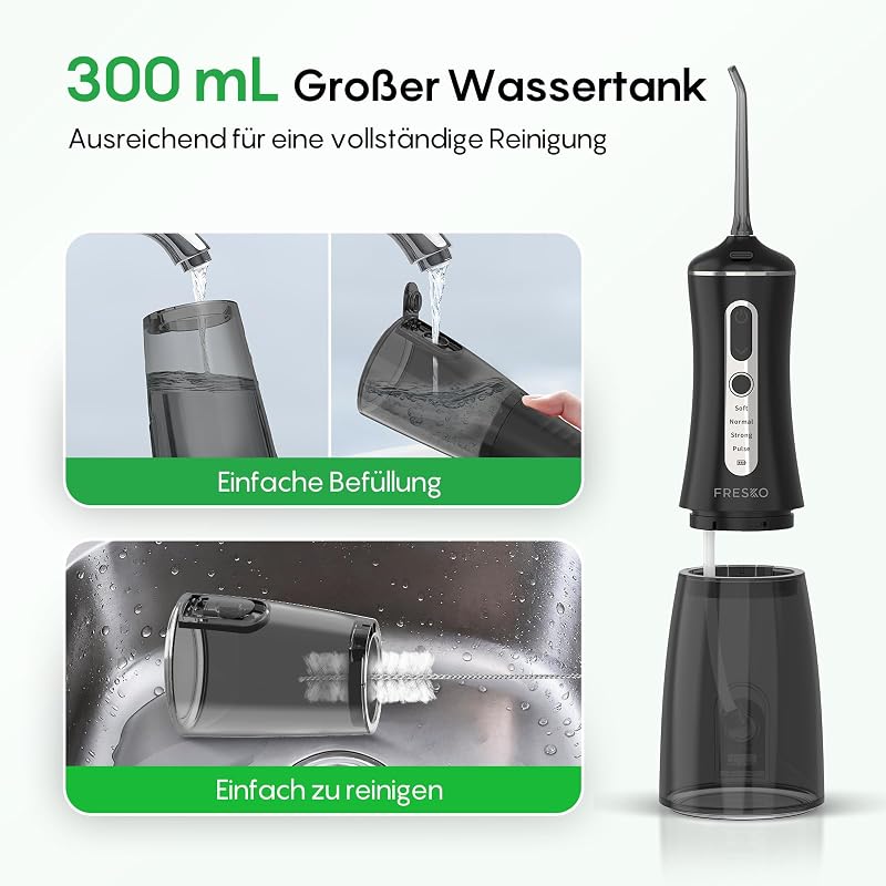 Munddusche Kabellos Tragbar Elektrisch 300ML, Schwarz