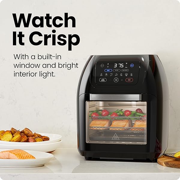 CHEFMAN MULTIFUNCTIONAL DIGITAL AIR FRYER+ ROTISSERIE, DEHYDRATOR, CONVECTION OVEN, 17 TOUCH SCREEN PRESETS FRY, ROAST, DEHYDRATE, BAKE, XL 10L FAMILY SIZE, AUTO SHUTOFF, LARGE EASY-VIEW WINDOW, BLACK