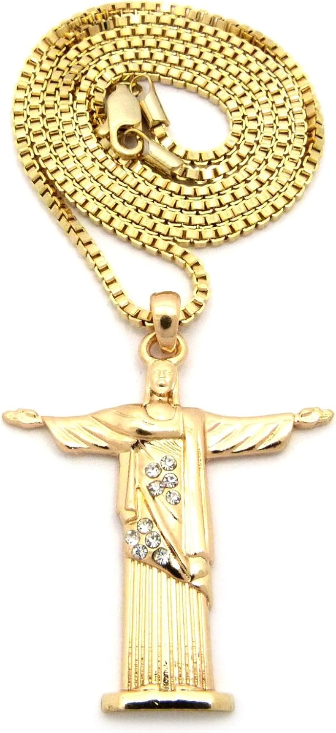 NYFASHION101 Stone Stud Christ The Redeemer Statue Pendant 2mm 24" Box