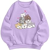 KEEVICI Cute Cat Sweatshirt For Girls Kawaii Graphic Sweatshirts Kids Animal Print Long Sleeve Shirts Cartoon Hoodie Pullover