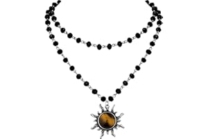 Sacina Gothic Emo Grunge Sun Choker, Black Bead Choker Necklace, Black Jewelry, Gothic Goth Necklace, Halloween Christmas Jewelry Gift for Women