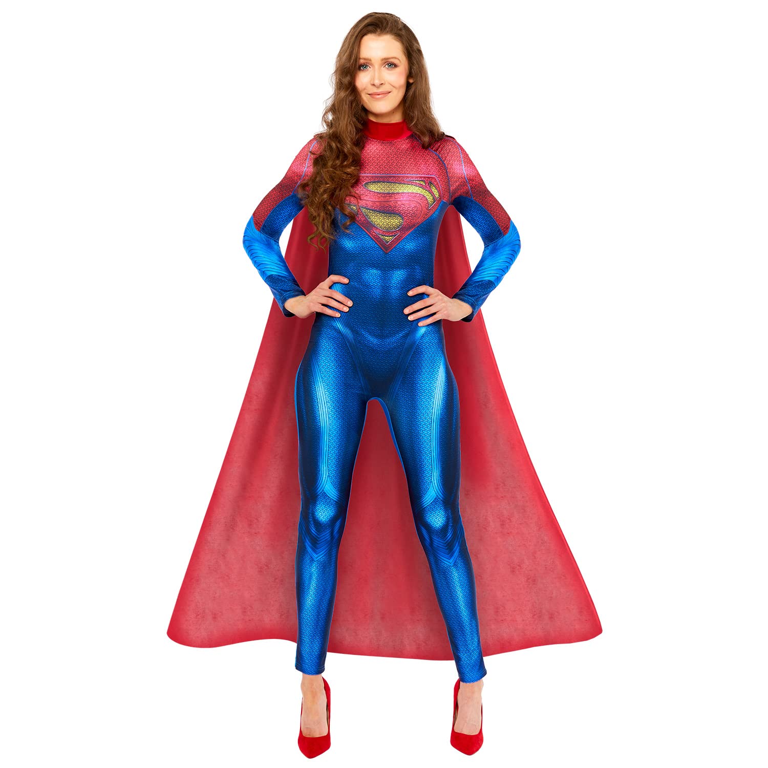 amscan 9915765 - Women's Official DC Comics Supergirl Jumpsuit Adults Fancy Dress Costume Size: 12-14, Blue