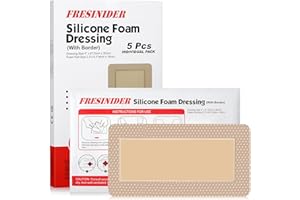 FRESINIDER 4"x8"（Pack of 5) Silicone Foam Wound Dressing - Waterproof Adhesive Bandages with Bordered - Super Absorbent & Breathable for Optimal Wound Care