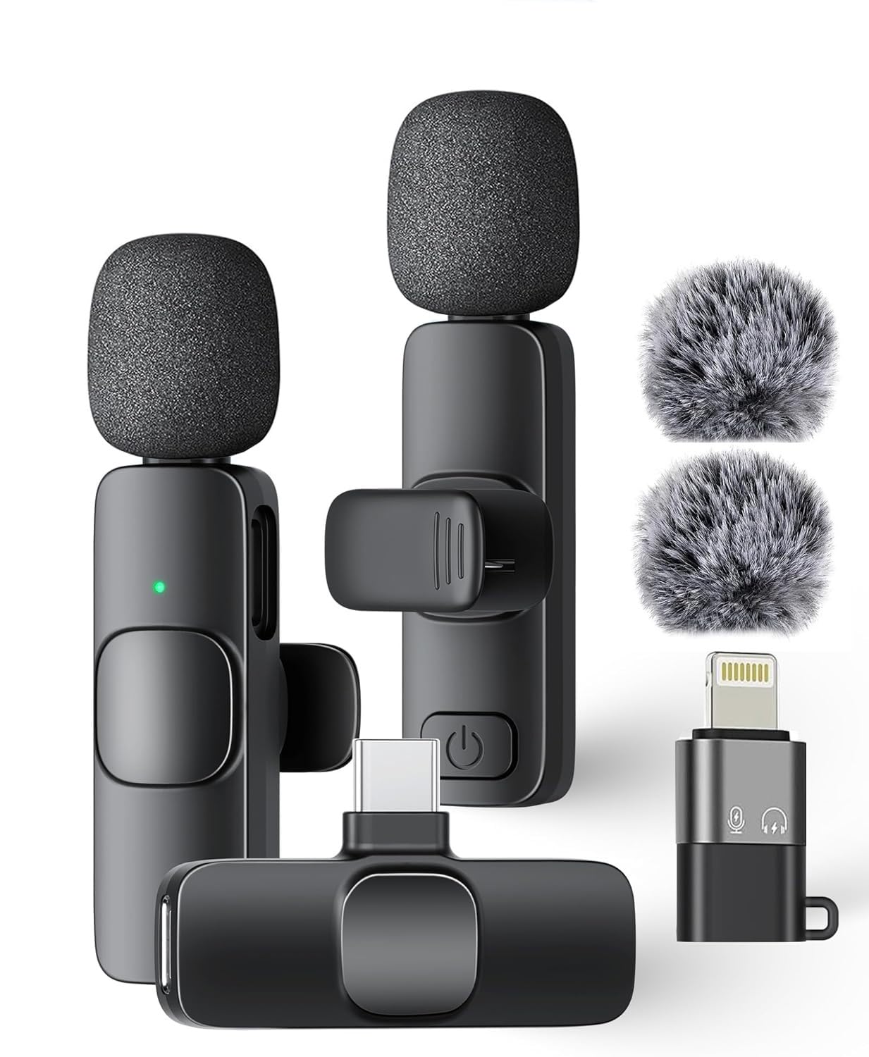 Photo 1 of 2 Packs Wireless Lavalier Microphone for iPhone iPad Android Phone PC Laptop, Plug-Play Mini Mic with Noise Reduction, Lapel Microphone Plug-Play for Interview Video Podcast Vlog YouTube TikTok