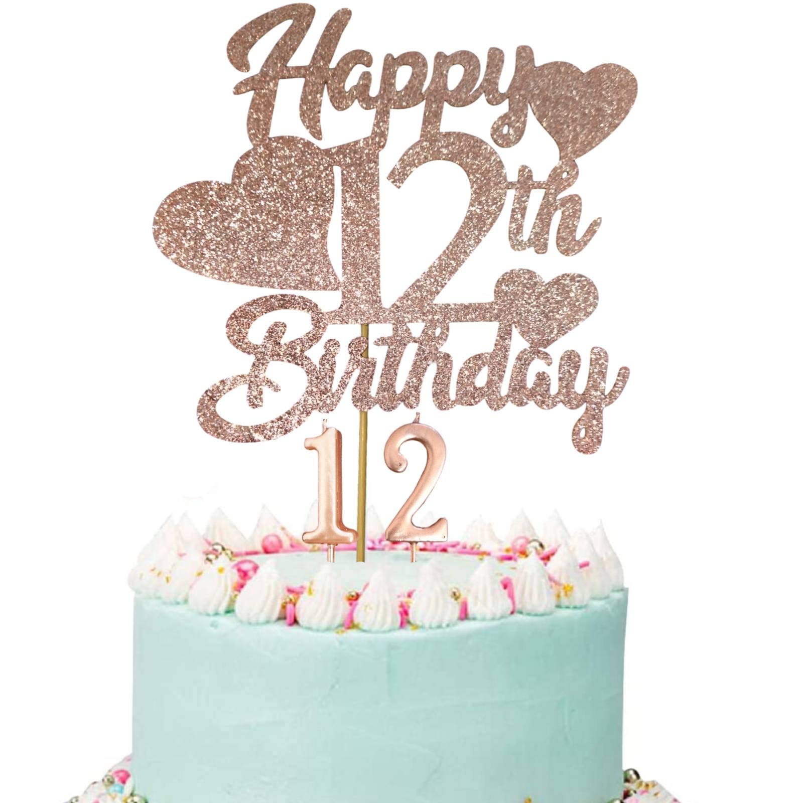 Buy Happy 12th Birthday Cake Topper Rose Gold Glittery 12th Birthday