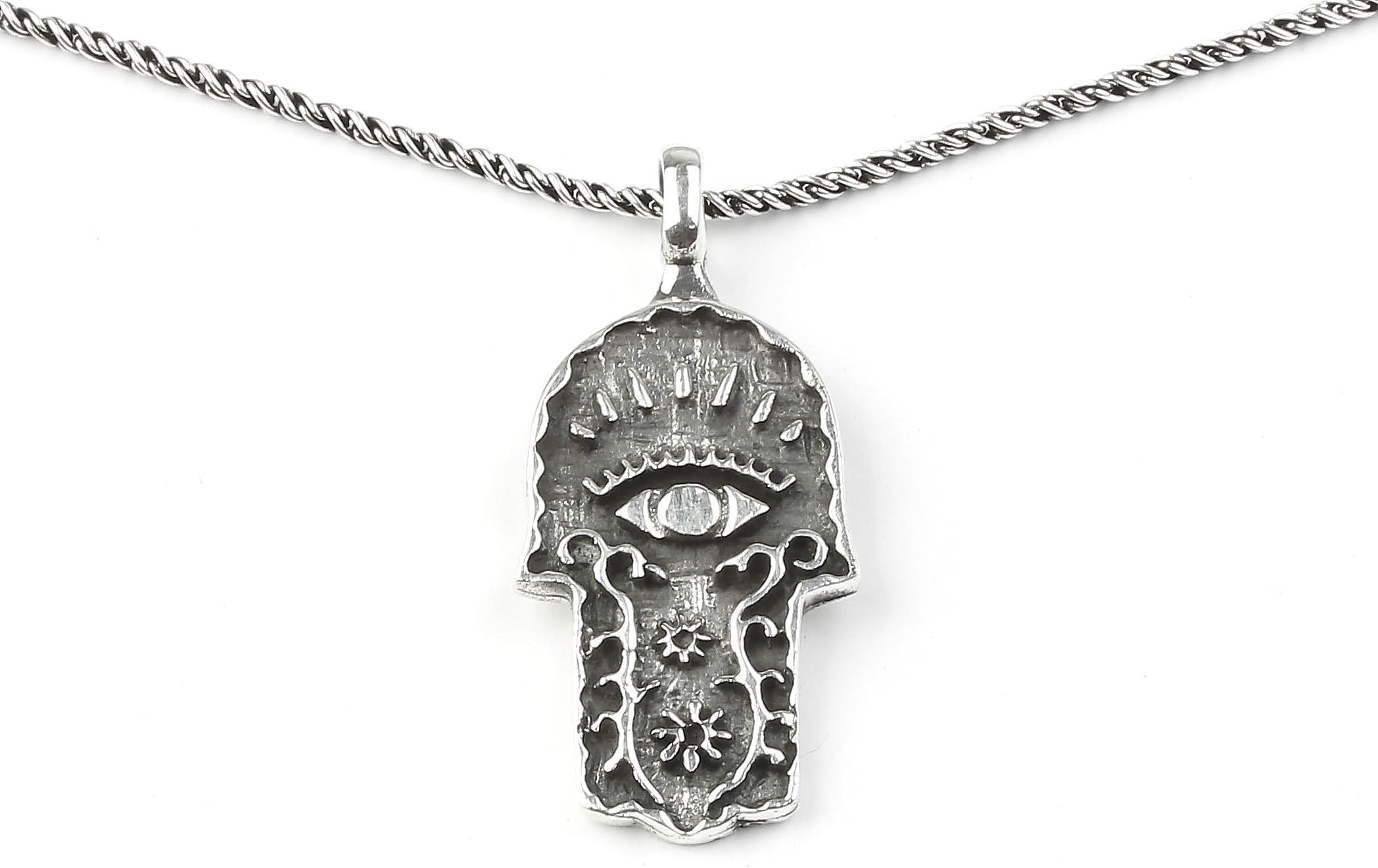 Sterling Silver Hamsa necklace, evil eye necklace, hand of fatima necklace, Middle Eastern, Hand, Eyptian