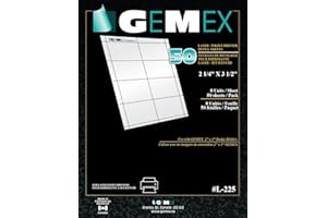 Gemex L-225 Pre-Perforated Refill Sheet for Badges 2-1/4''x3-1/2'', 8 Inserts per Page, 400 per Pack, White