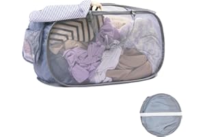 HEDONLEE Collapsible Laundry Basket, 70L Foldable Pop Up Laundry Hamper with Handles, Mesh & Horizontal Dirty Clothes Hamper 