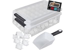 Gorilla Grip Stackable Ice Cube Tray and Bin Set, Includes 2 Trays with Lid and Scooper, Easy Release, Makes 56 Cubes for Cocktail Soda Coffee, Leak Proof Freezer Bucket Kit, Kitchen Gadgets, Black